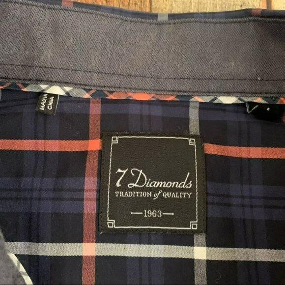7diamonds mens blue and black checkered long sleeve button up shirt - M - Picture 4 of 9